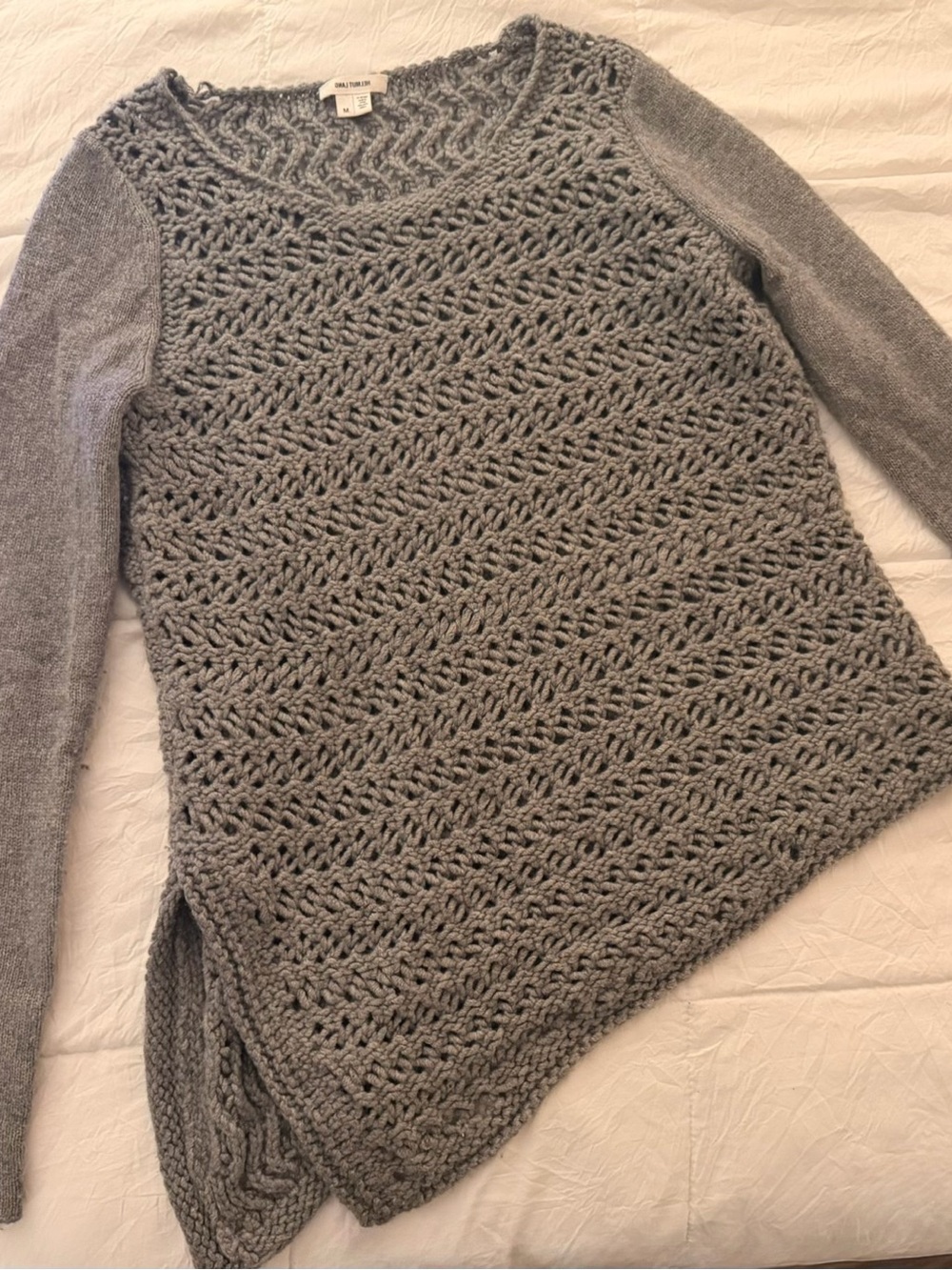 Helmut Lang Gray Wool/Cashmere Crochet Knit Crewneck Sweater